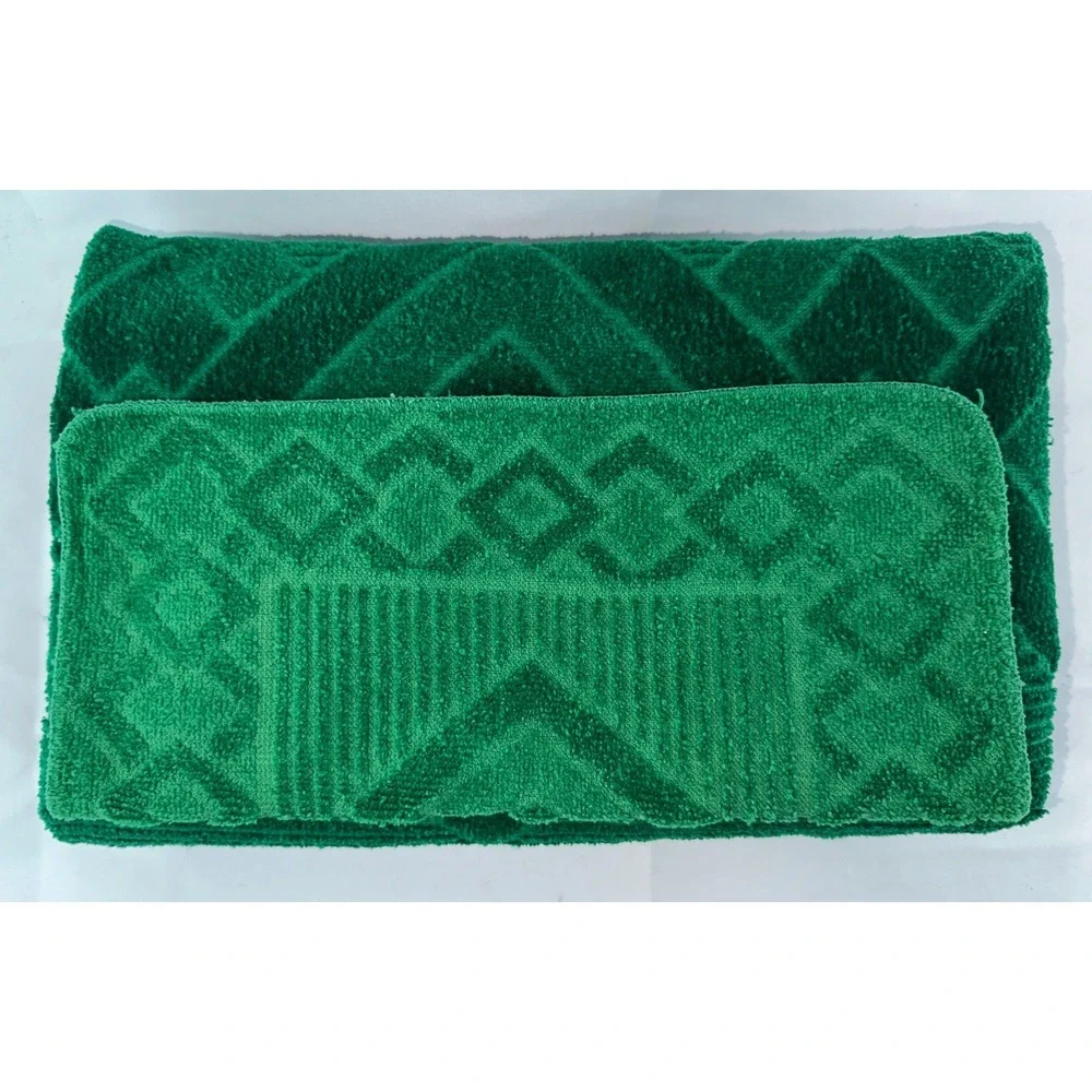 Vintage Dundee Green Fringed Towel Set‎ 2 Bath & 1 Washcloth Texture 100% Cotton